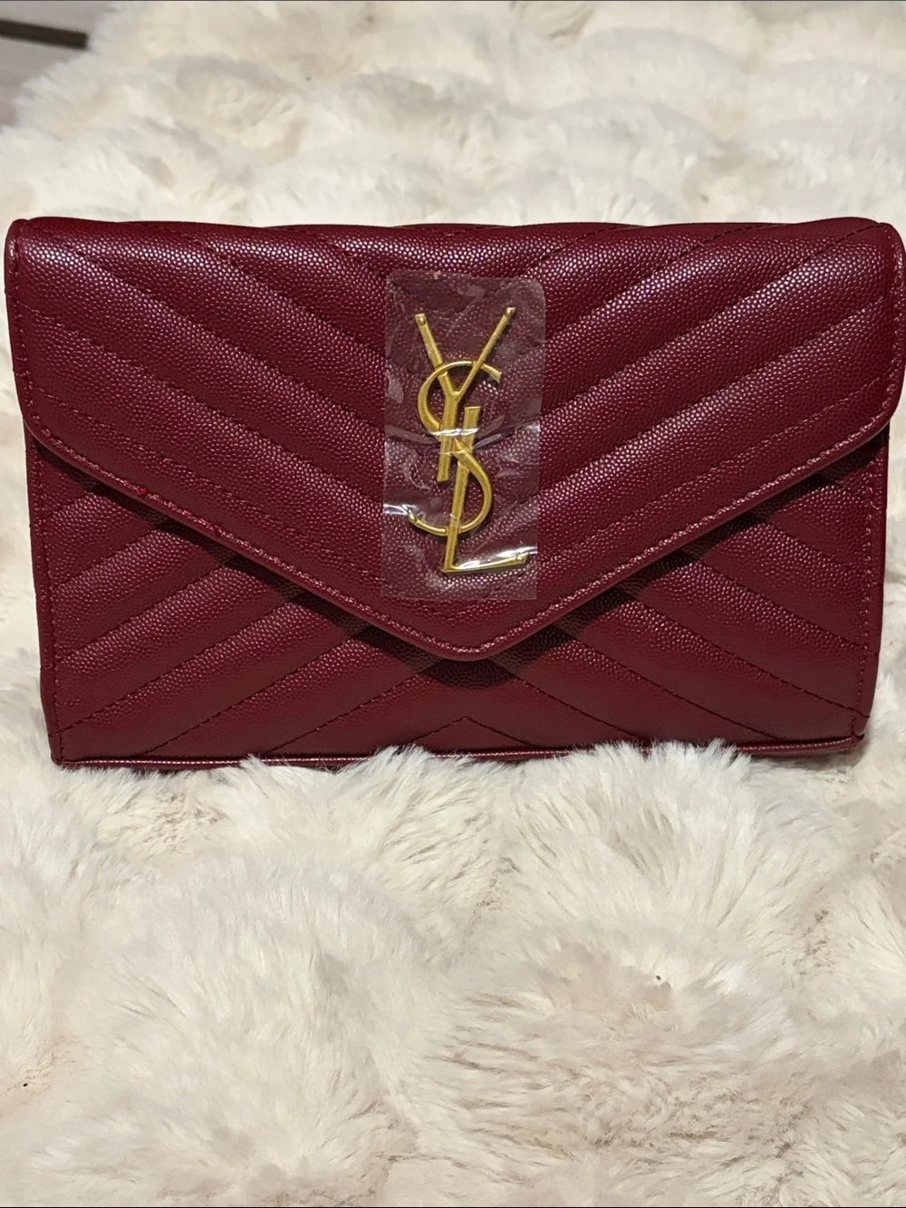 Quilted Envelope Clutch crossbody in Burgundy with Gold Logo